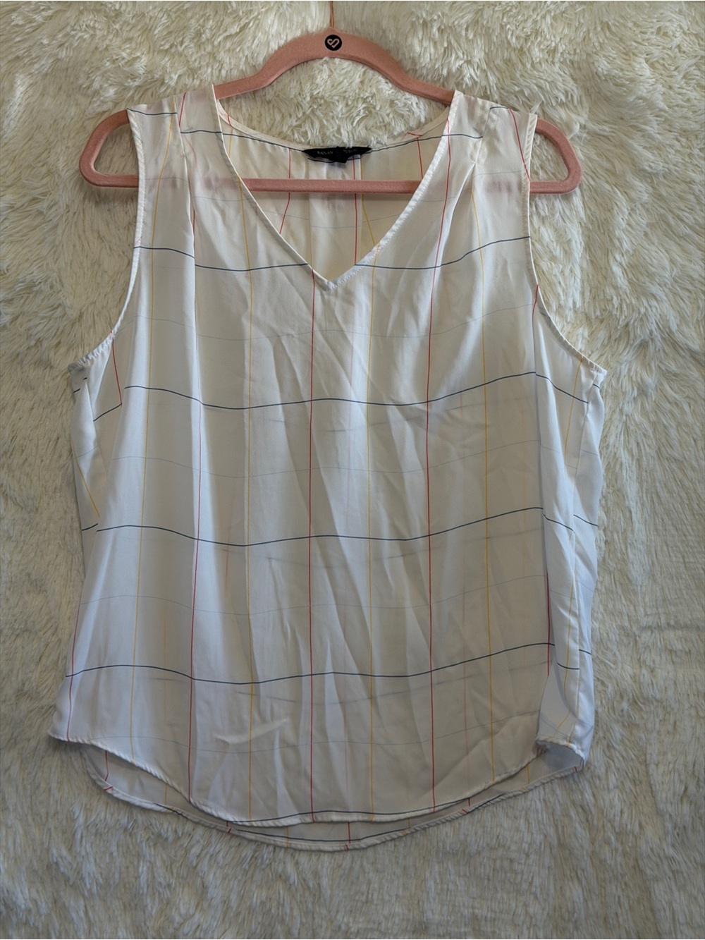 Banana Republic Womens Windowpane Stripe Sleeveless Top M Ivory Teacher V-neck